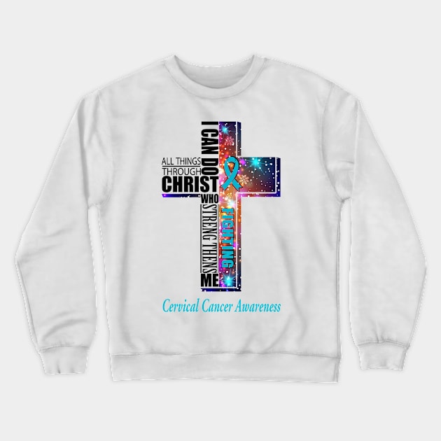 Cervical Cancer Awareness Merry Christmas Support Cervical Cancer Warrior Xmas Gifts Crewneck Sweatshirt by ThePassion99